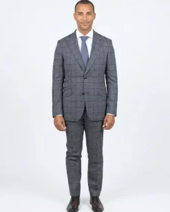 Slim Fit Grey Textured Marzotto Wool Peak Lapel Suit