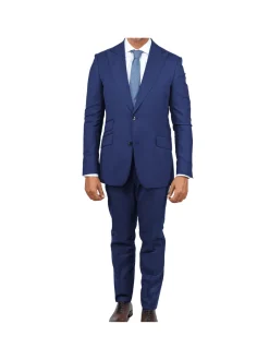 Slim Fit Solid Dark Blue Marzotto Gabardine Wool Suit
