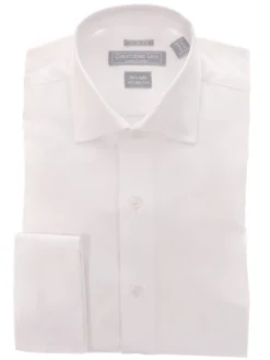 Slim Fit Solid White French Cuff Wrinkle Free 80's 2ply Cotton Dress Shirt