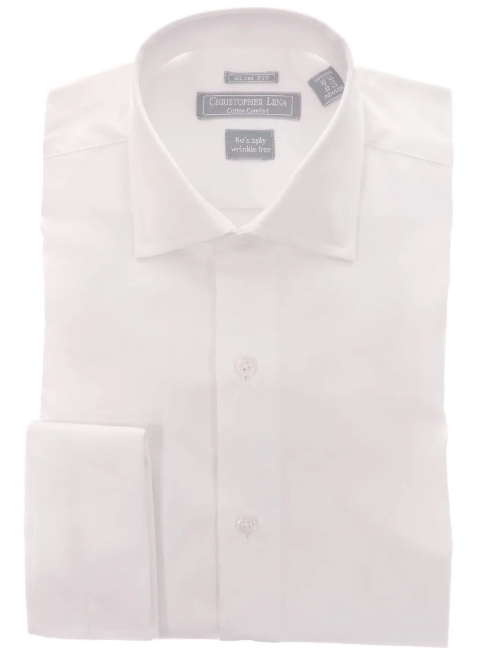 Slim Fit Solid White French Cuff Wrinkle Free 80's 2ply Cotton Dress Shirt