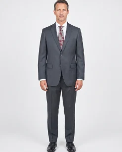Solid Charcoal Gray Regular Fit 100% Wool 2 Piece Suit With Pleated Pants