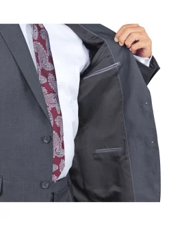 Solid Charcoal Gray Regular Fit 100% Wool 2 Piece Suit With Pleated Pants