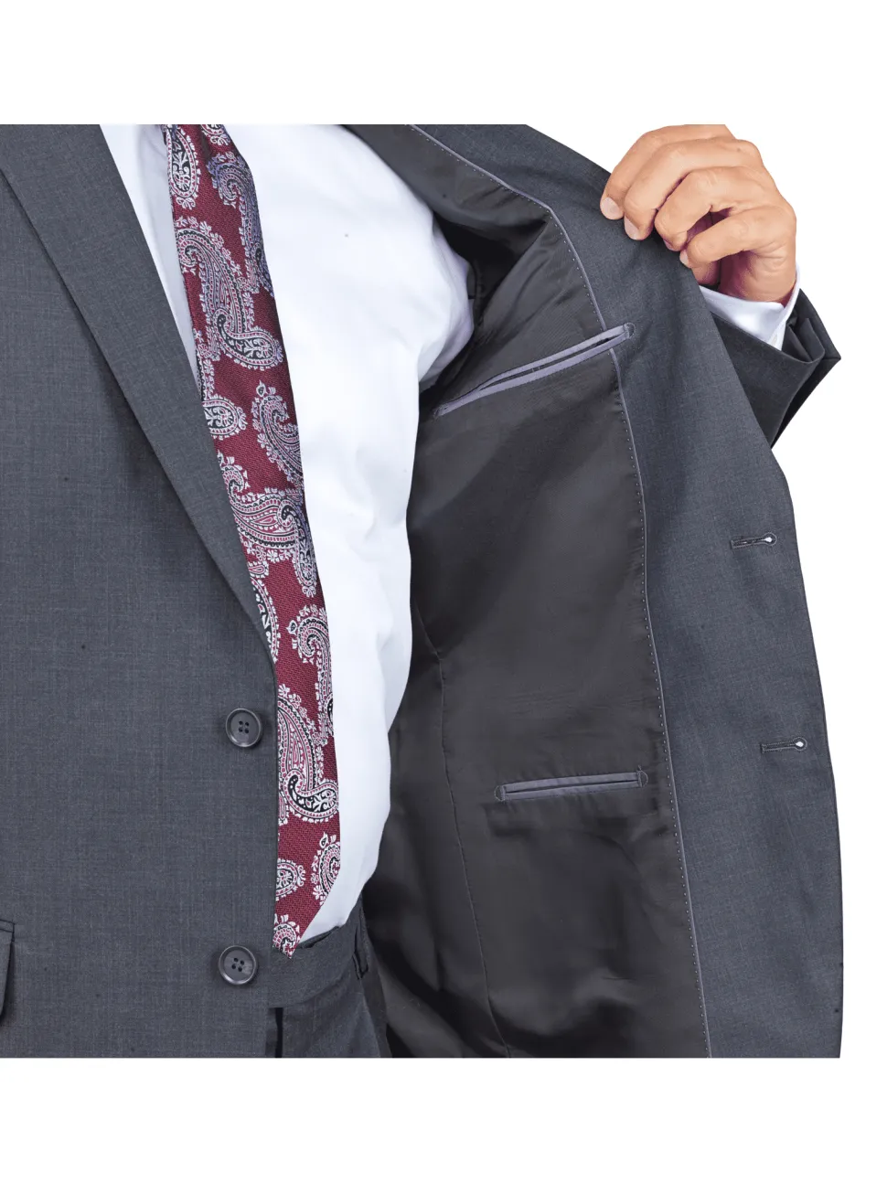 Solid Charcoal Gray Regular Fit 100% Wool 2 Piece Suit With Pleated Pants