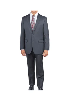 Solid Charcoal Gray Regular Fit 100% Wool 2 Piece Suit With Pleated Pants
