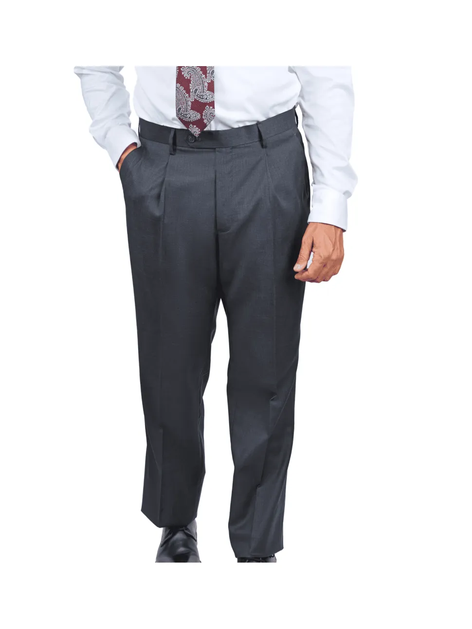 Solid Charcoal Gray Regular Fit 100% Wool 2 Piece Suit With Pleated Pants