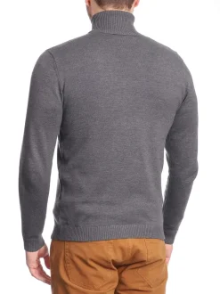 Solid Light Gray Pullover Cotton Blend Turtleneck Sweater