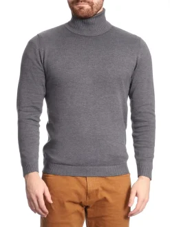 Solid Light Gray Pullover Cotton Blend Turtleneck Sweater