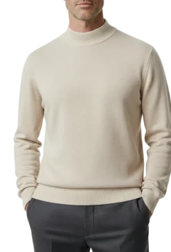 Solid Oatmeal Pullover Cotton Blend Mock Neck Sweater
