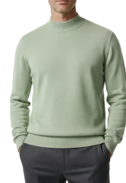 Solid Sage Green Pullover Cotton Blend Mock Neck Sweater