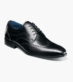 Stacy Adams Brayden Mens Black Lace-up Wingtip Oxford Leather Dress Shoes