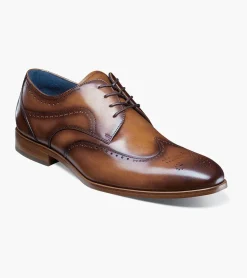 Stacy Adams Brayden Mens Tan Lace-up Wingtip Oxford Leather Dress Shoes
