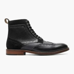 Stacy Adams Mens Finnegan Black Wingtip Lace-up Leather Dress Boot