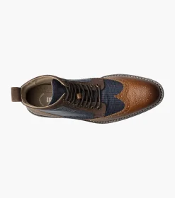 Stacy Adams Mens Finnegan Navy & Cognac Wingtip Lace-up Leather Dress Boot