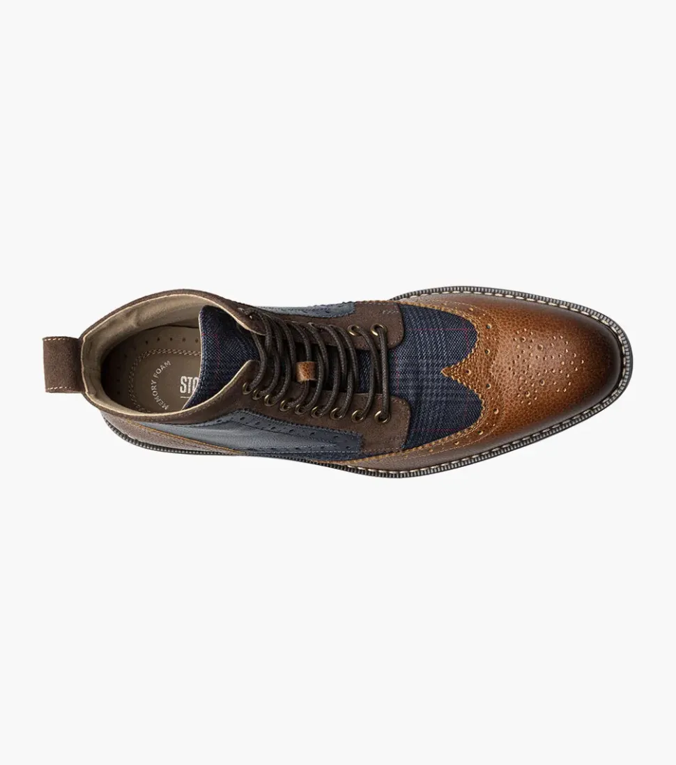 Stacy Adams Mens Finnegan Navy & Cognac Wingtip Lace-up Leather Dress Boot