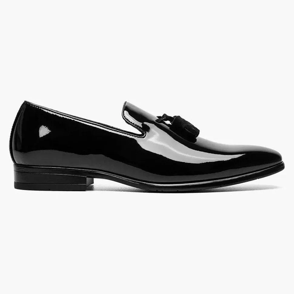 Stacy Adams Mens Solid Black Tassel Slip On Patent Leather Tuxedo Dress Shoes