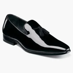 Stacy Adams Mens Solid Black Tassel Slip On Patent Leather Tuxedo Dress Shoes