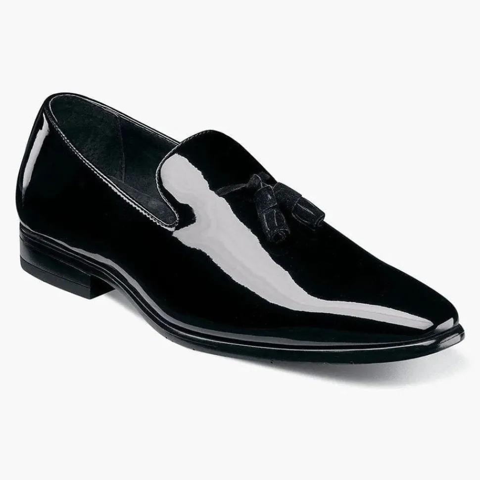 Stacy Adams Mens Solid Black Tassel Slip On Patent Leather Tuxedo Dress Shoes