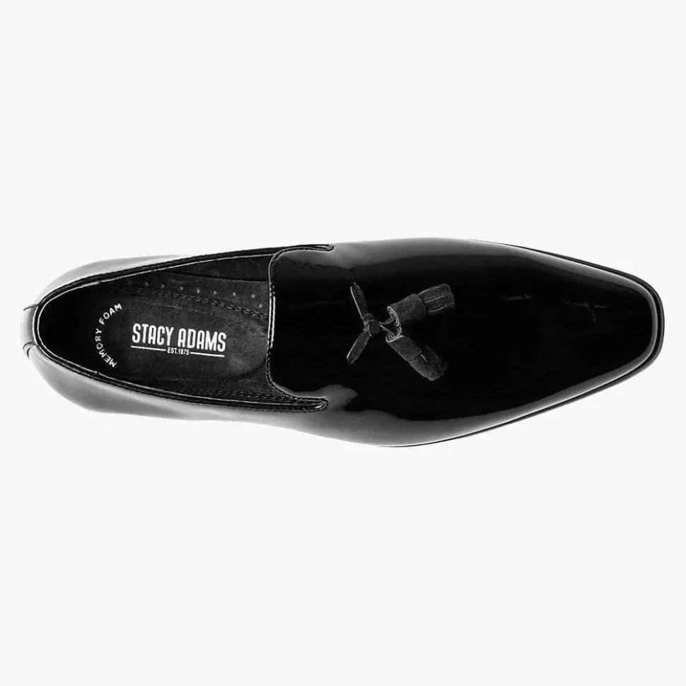 Stacy Adams Mens Solid Black Tassel Slip On Patent Leather Tuxedo Dress Shoes
