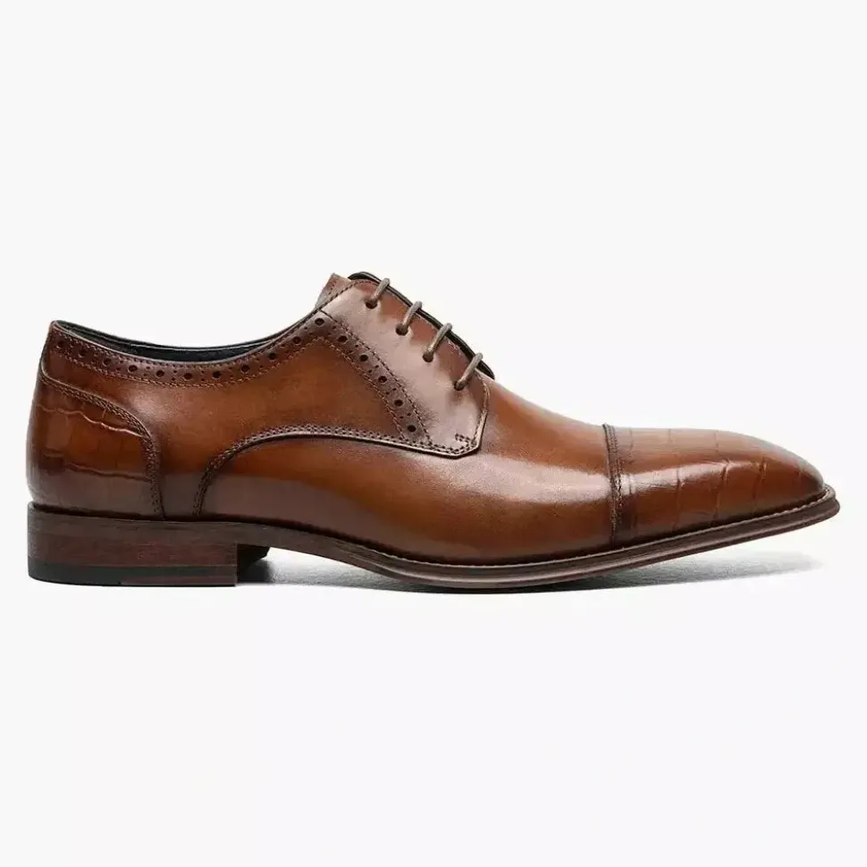 Stacy Adams Penley Men's Cognac Leather Cap Toe Oxford Dress Shoes