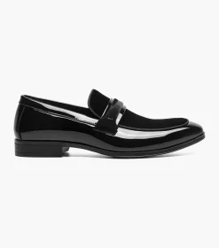 Stacy Adams Spratley Mens Black Slip-on Moc Toe Patent & Velour Dress Shoes