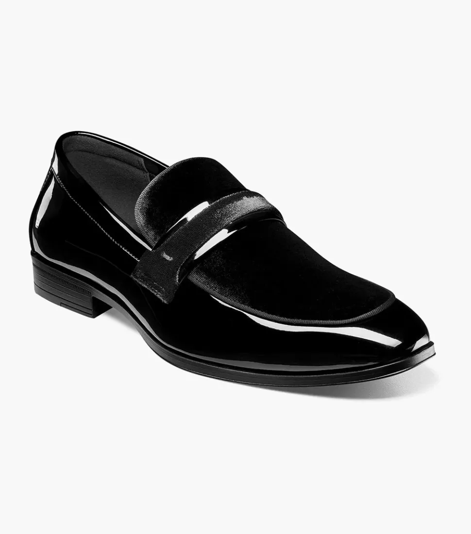 Stacy Adams Spratley Mens Black Slip-on Moc Toe Patent & Velour Dress Shoes