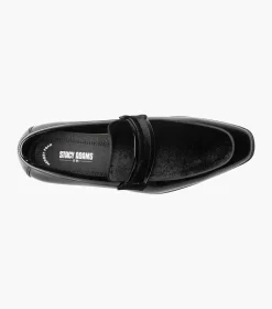 Stacy Adams Spratley Mens Black Slip-on Moc Toe Patent & Velour Dress Shoes
