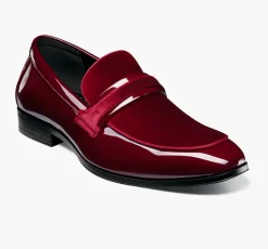 Stacy Adams Spratley Mens Burgundy Slip-on Moc Toe Patent & Velour Dress Shoes