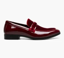 Stacy Adams Spratley Mens Burgundy Slip-on Moc Toe Patent & Velour Dress Shoes