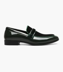 Stacy Adams Spratley Mens Green Slip-on Moc Toe Patent & Velour Dress Shoes