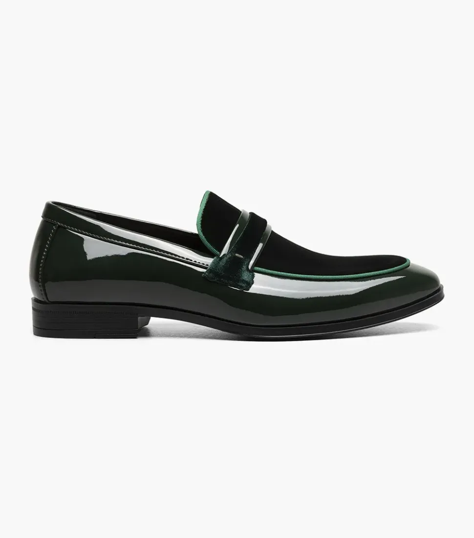 Stacy Adams Spratley Mens Green Slip-on Moc Toe Patent & Velour Dress Shoes