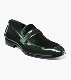 Stacy Adams Spratley Mens Green Slip-on Moc Toe Patent & Velour Dress Shoes
