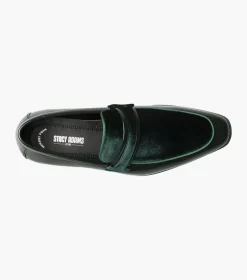 Stacy Adams Spratley Mens Green Slip-on Moc Toe Patent & Velour Dress Shoes