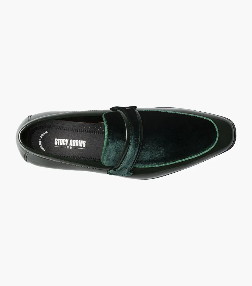 Stacy Adams Spratley Mens Green Slip-on Moc Toe Patent & Velour Dress Shoes