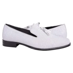 Stacy Adams Swank Tassel Textured Silver Sparkle Slip-on Dress Shoes