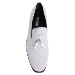 Stacy Adams Swank Tassel Textured Silver Sparkle Slip-on Dress Shoes