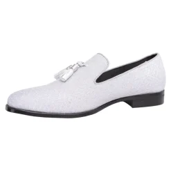 Stacy Adams Swank Tassel Textured Silver Sparkle Slip-on Dress Shoes