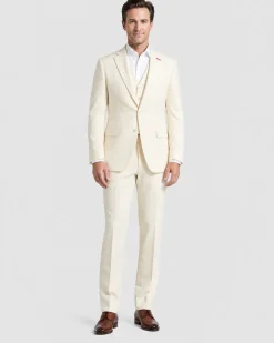 Statement Mens Solid Off-White Notch Lapel Tailored Fit 3-Piece Wool Cashmere Suit - 38R