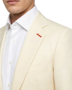 Statement Mens Solid Off-White Notch Lapel Tailored Fit 3-Piece Wool Cashmere Suit - 38R
