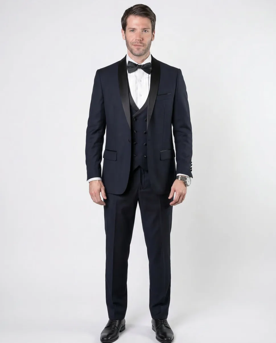 Statement 3 Piece Tuxedo Shawl Lapel - Navy