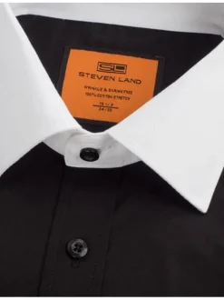 Steven Land Black Contrast Collar French Cuff Cotton Poplin Dress Shirt