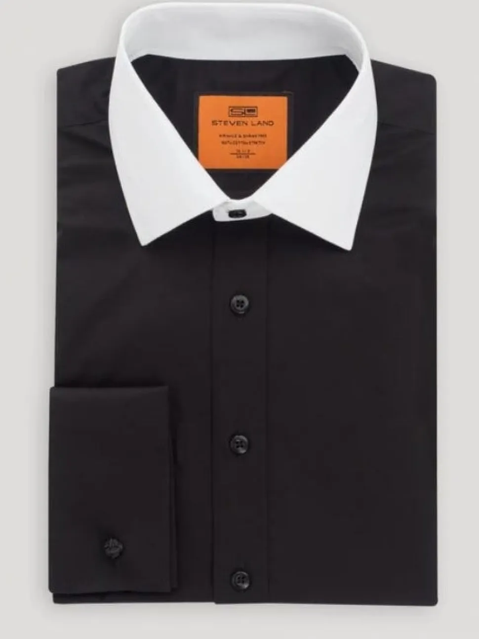 Steven Land Black Contrast Collar French Cuff Cotton Poplin Dress Shirt