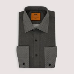 Steven Land Black Micro Geometric Regular Fit Spread Collar Wrinkle & Shrink Free Cotton Dress Shirt