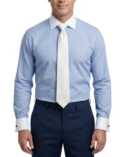 Steven Land Blue Glen Plaid Spread Collar French Cuffs Wrinkle & Shrink Free Cotton Dress Shirt