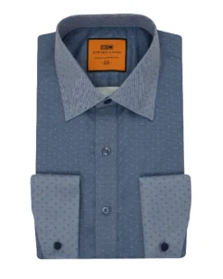 Steven Land Blue Micro Geometric Regular Fit Spread Collar Wrinkle & Shrink Free Cotton Dress Shirt