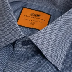 Steven Land Blue Micro Geometric Regular Fit Spread Collar Wrinkle & Shrink Free Cotton Dress Shirt
