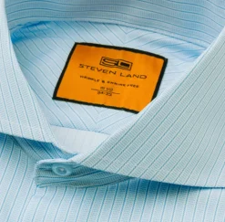 Steven Land Blue Stripe Cutaway Collar French Cuff Dress Shirt