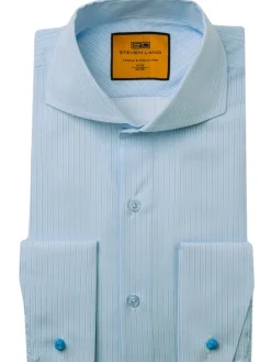 Steven Land Blue Stripe Cutaway Collar French Cuff Dress Shirt