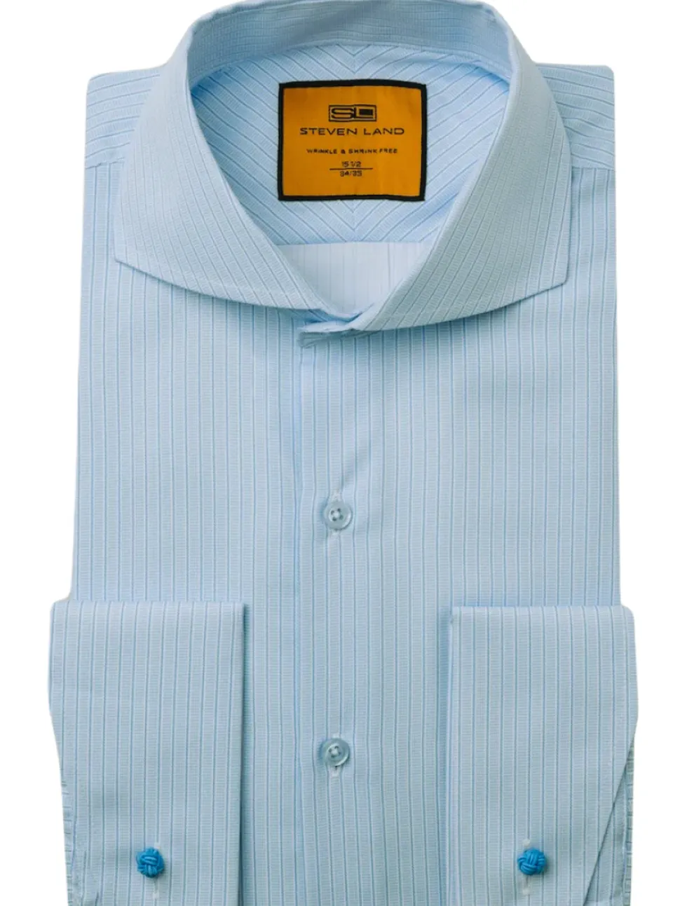 Steven Land Blue Stripe Cutaway Collar French Cuff Dress Shirt