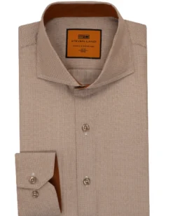 Steven Land Brown Micro Check Regular Fit Cutaway Collar Wrinkle & Shrink Free Cotton Dress Shirt
