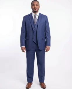 Steven Land Classic Fit Blue Windowpane Plaid Vested Wool Suit